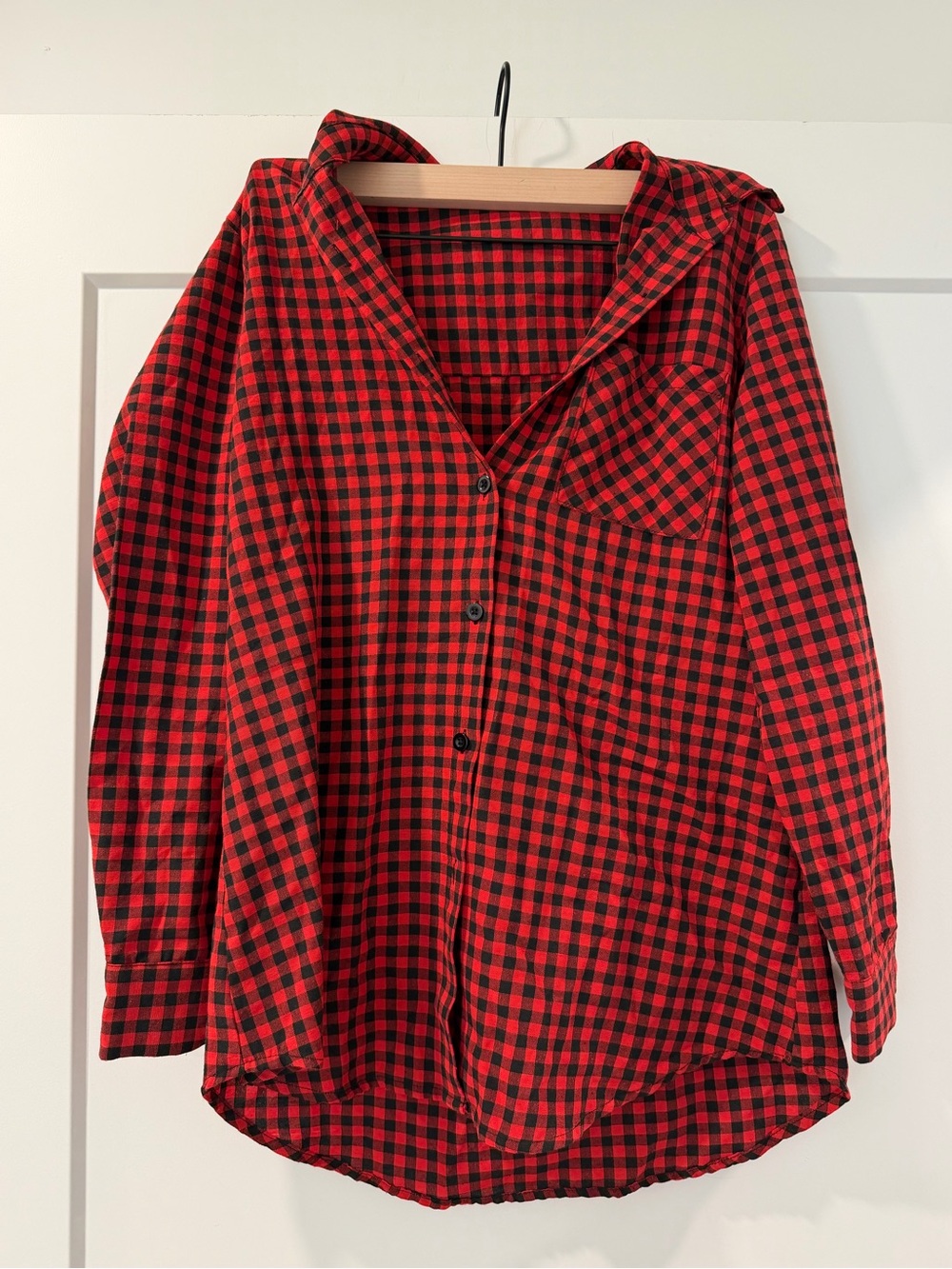 Red and Black Checkered Plaid Button-Up Shirt
